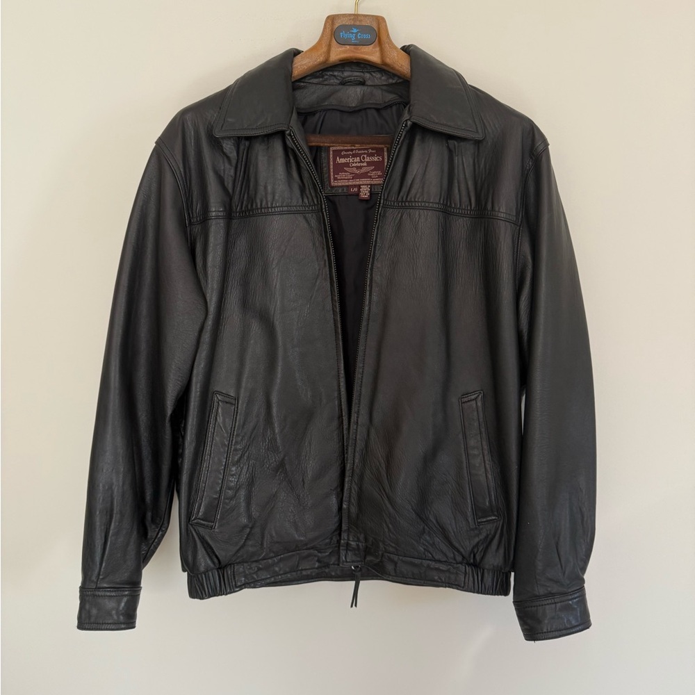 VTG American Classics Colebrook Men's Soft Leather Jacket Black Zip Pockets L